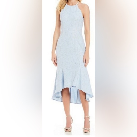 bagley mischka Dresses & Skirts - Bagley Mischka Dara Halter Midi Dress Light Blue & Silver Thread Floral Detail 8